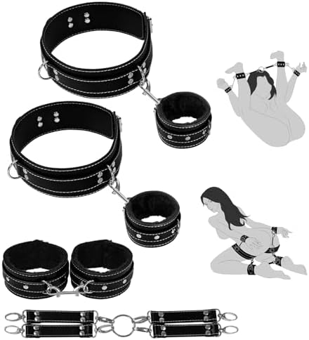 BDSM Kit Sex Bondage Restraints   D Veces 4PCS Set with Adjustable Handcuffs Thigh Cuffs Ankle Cuffs Cross Strap Bondage Set for SM Games BDSM Adult Sex Toys for Couples Women