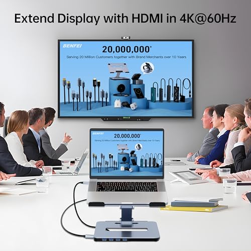 BENFEI Laptop Stand with USB C 6in1 Docking Station  HDMI 4K 60Hz  4 USB3 0  100W PD Compatible with MacBook Pro/Air  iPad Pro  XPS  Thinkpad