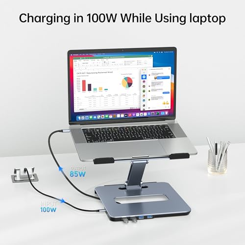 BENFEI Laptop Stand with USB C 6in1 Docking Station  HDMI 4K 60Hz  4 USB3 0  100W PD Compatible with MacBook Pro/Air  iPad Pro  XPS  Thinkpad