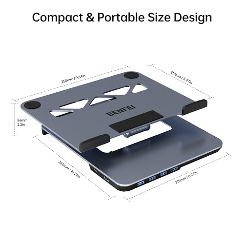 BENFEI Laptop Stand with USB C 6in1 Docking Station  HDMI 4K 60Hz  4 USB3 0  100W PD Compatible with MacBook Pro/Air  iPad Pro  XPS  Thinkpad