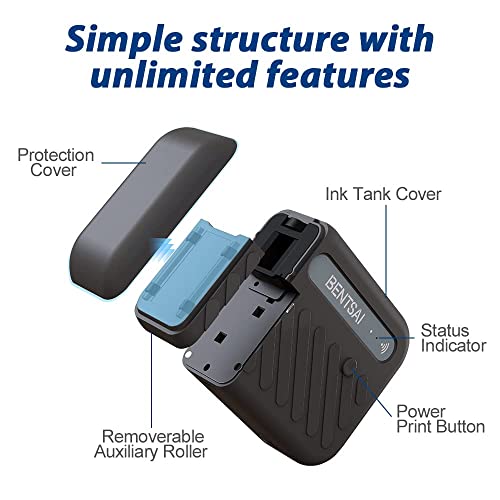 BENTSAI B10 Mini Handheld Printer Portable Printer Mini Inkjet Printer Wirless WiFi Printer with iOS/Android APP for DIY Printing Tshirt Printing QR Code Date Picture Printing  Yellow 
