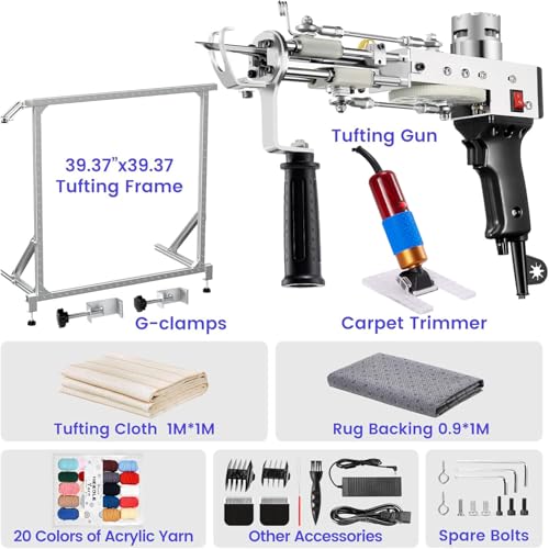 BESGEER Tufting Gun Starter Kit with Metal Frame   2 in 1 Cut & Loop Pile Carpet Gun  Rug Tufting Gun Kit with Carpet Trimmer Kit and Tufting Frame