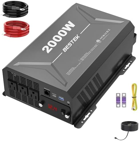 BESTEK 2000W Car Power Inverter  DC 12V to 110V AC Converter Car Outlet Adapter with USB C PD30W QC18W Cigarette Lighter Plug  3 AC Charger Outlets and Dual USB Ports for RV Road Trips