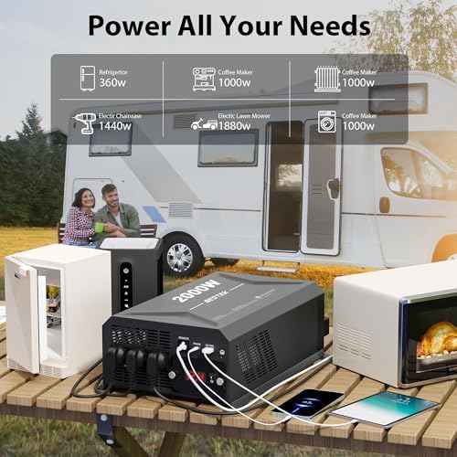 BESTEK 2000W Car Power Inverter  DC 12V to 110V AC Converter Car Outlet Adapter with USB C PD30W QC18W Cigarette Lighter Plug  3 AC Charger Outlets and Dual USB Ports for RV Road Trips