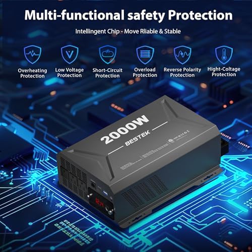 BESTEK 2000W Car Power Inverter  DC 12V to 110V AC Converter Car Outlet Adapter with USB C PD30W QC18W Cigarette Lighter Plug  3 AC Charger Outlets and Dual USB Ports for RV Road Trips