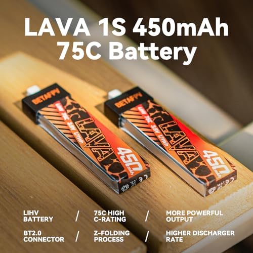 BETAFPV 4pcs Lava 450mAh 1S 3 8V 75C LiHV FPV Lipo Battery with BT2 0 Connector for 1 2S FPV Tiny Whoop Drone Quadcopters Like Meteor75  Meteor75 Pro  Cetus Pro 1S Brushless Drones  Cetus X 2S Quad
