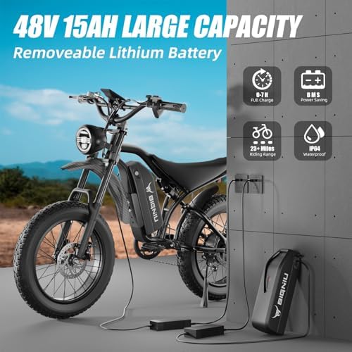 BG S Electric Bike for Adults   20x4 5 Fat Tire  1200W Motor  48V 15Ah Battery  7 Speed  Dual Disc Brakes for Off Road and City Riding