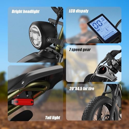 BG S Electric Bike for Adults   20x4 5 Fat Tire  1200W Motor  48V 15Ah Battery  7 Speed  Dual Disc Brakes for Off Road and City Riding