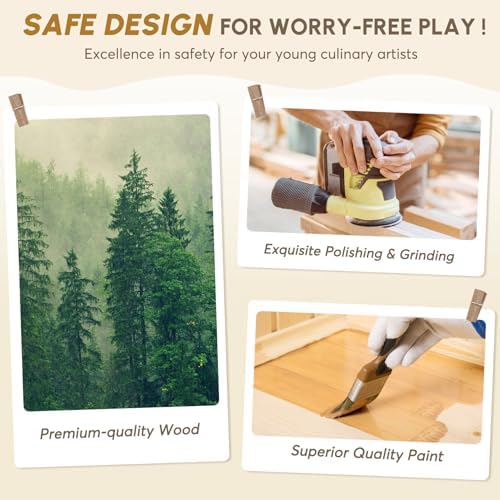 BIERUM Play Kitchen with Realistic Lights & Sounds  Wooden Kitchen Playset Chef Pretend Play Set for Toddlers  Toy Kitchen with 26 Pcs Toy Food & Cookware Accessories  Gift for Ages 3 