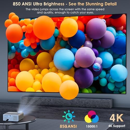 BIGASUO 850ANSI Projector with WiFi and Bluetooth   1080P HD Outdoor Movie Projector 4K Support  Home Projectors Max 400 Display  4P &  50  Keystone  60  Zoom  Compatible with Laptop  TV Stick  PS5