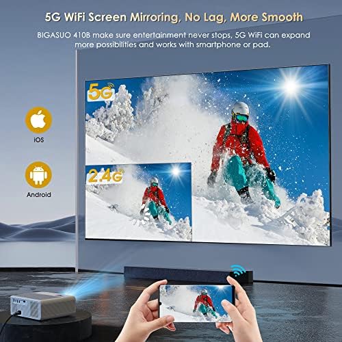 BIGASUO 850ANSI Projector with WiFi and Bluetooth   1080P HD Outdoor Movie Projector 4K Support  Home Projectors Max 400 Display  4P &  50  Keystone  60  Zoom  Compatible with Laptop  TV Stick  PS5