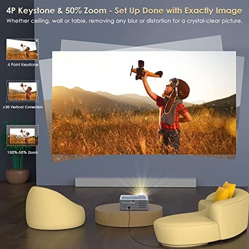 BIGASUO 850ANSI Projector with WiFi and Bluetooth   1080P HD Outdoor Movie Projector 4K Support  Home Projectors Max 400 Display  4P &  50  Keystone  60  Zoom  Compatible with Laptop  TV Stick  PS5