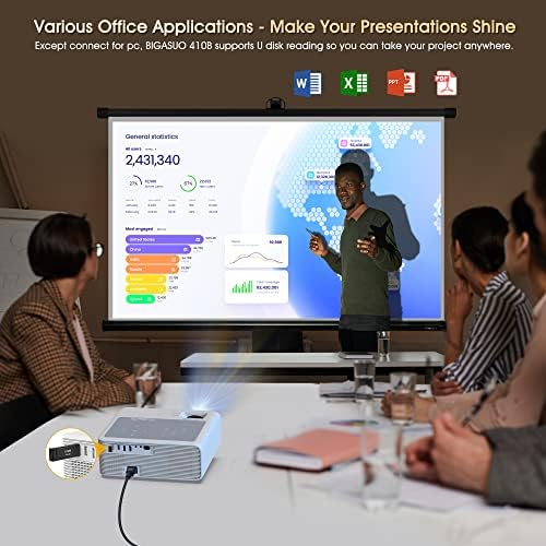 BIGASUO 850ANSI Projector with WiFi and Bluetooth   1080P HD Outdoor Movie Projector 4K Support  Home Projectors Max 400 Display  4P &  50  Keystone  60  Zoom  Compatible with Laptop  TV Stick  PS5