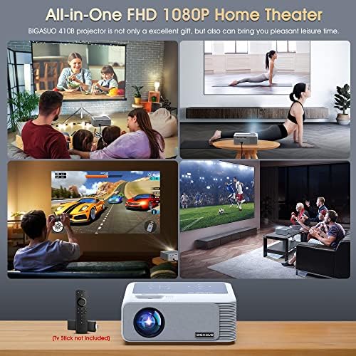 BIGASUO 850ANSI Projector with WiFi and Bluetooth   1080P HD Outdoor Movie Projector 4K Support  Home Projectors Max 400 Display  4P &  50  Keystone  60  Zoom  Compatible with Laptop  TV Stick  PS5