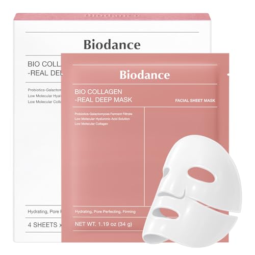 BIODANCE Bio Collagen Real Deep Mask  Hydrating Overnight Hydrogel Mask  Pore Minimizing  Elasticity  Plumping Improvement  Korean Skin Care  Valentines Day Gifts for Her   1 19oz 34g  x 4ea