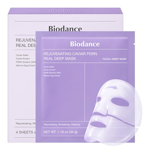 BIODANCE Rejuvenating Caviar PDRN Real Deep Mask  Overnight Hydrogel Face Mask  Skin Firming  Radiance  Enhancing Skin Recovery  Korean Skin Care  Self Care Gifts for Women   1 19oz 34g  x 4ea