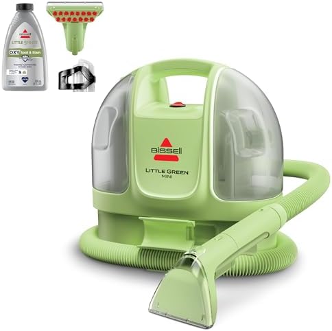 BISSELL Little Green Mini Portable Carpet and Upholstery Deep Cleaner  Car/Auto Detailer  with HydroRinse Self Cleaning Tool and 4 Tough Stain Tool  Tea Green  4075