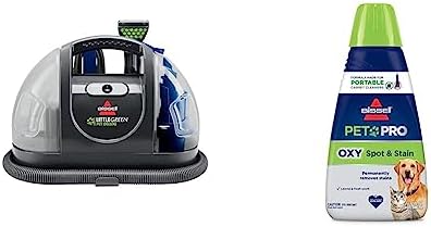 BISSELL Little Green Mini Portable Carpet and Upholstery Deep Cleaner  Car/Auto Detailer  with HydroRinse Self Cleaning Tool and 4 Tough Stain Tool  Tea Green  4075