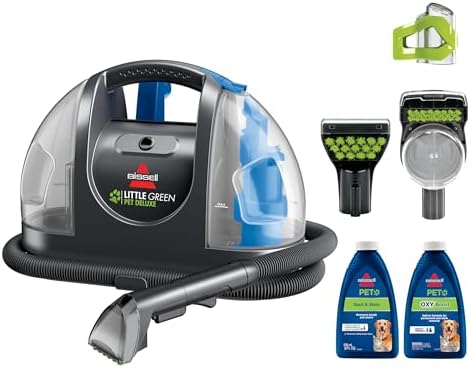 BISSELL Little Green Mini Portable Carpet and Upholstery Deep Cleaner  Car/Auto Detailer  with HydroRinse Self Cleaning Tool and 4 Tough Stain Tool  Tea Green  4075