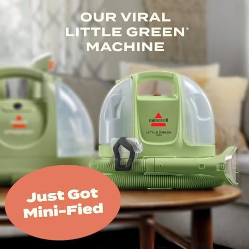 BISSELL Little Green Mini Portable Carpet and Upholstery Deep Cleaner  Car/Auto Detailer  with HydroRinse Self Cleaning Tool and 4 Tough Stain Tool  Tea Green  4075
