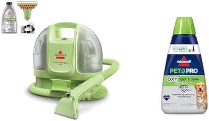 BISSELL Little Green Mini Portable Carpet and Upholstery Deep Cleaner  Car/Auto Detailer  with HydroRinse Self Cleaning Tool and 4 Tough Stain Tool  Tea Green  4075