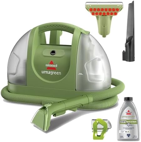 BISSELL Little Green Mini Portable Carpet and Upholstery Deep Cleaner  Car/Auto Detailer  with HydroRinse Self Cleaning Tool and 4 Tough Stain Tool  Tea Green  4075