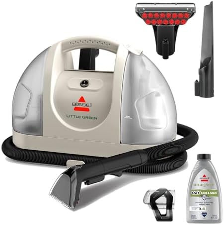 BISSELL Little Green Mini Portable Carpet and Upholstery Deep Cleaner  Car/Auto Detailer  with HydroRinse Self Cleaning Tool and 4 Tough Stain Tool  Tea Green  4075