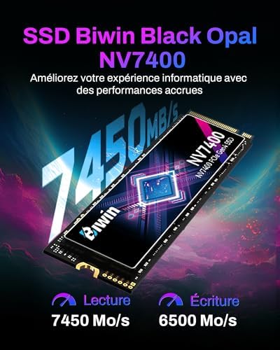 BIWIN Black Opal NV7400 2TB SSD Gen4x4  Read Speed up to 7450MB/s  NVMe M 2 2280 PCIe 4 0 Internal PC Solid State Drive for Laptop/Desktop/PS5