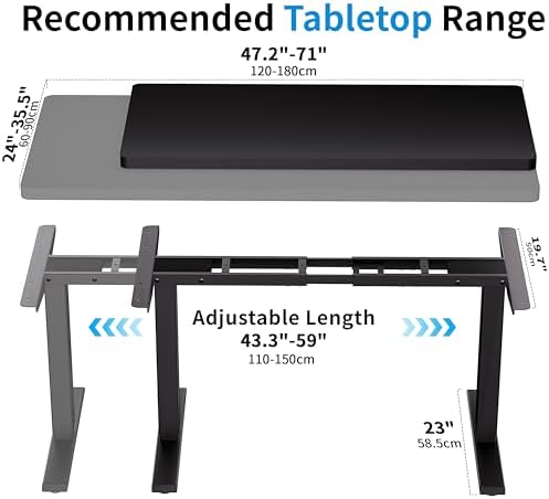 BIZUM Standing Desk Frame Dual Motor  Standing Desk Legs Up to 47 2  Computer Memory Desk Adjustable Table Legs with USB Ports for Home and Office  Black Frame Only