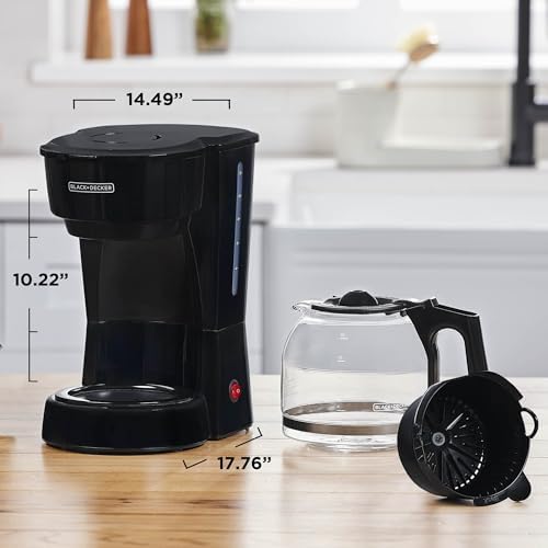 BLACK DECKER 12 Cup Coffee Maker with Easy On/Off Switch  Easy Pour  Non Drip Carafe with Removable Filter Basket  Vortex Technology  Black