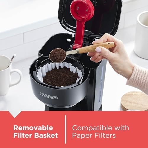 BLACK DECKER 12 Cup Coffee Maker with Easy On/Off Switch  Easy Pour  Non Drip Carafe with Removable Filter Basket  Vortex Technology  Black