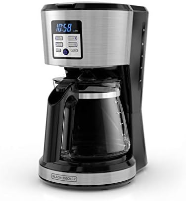 BLACK DECKER 12 Cup Coffee Maker with Easy On/Off Switch  Easy Pour  Non Drip Carafe with Removable Filter Basket  Vortex Technology  Black