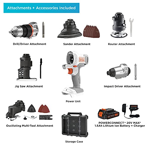 BLACK+DECKER Kit combinado inalámbrico de 20 V MAX MATRIX, 6 herramientas, blanco y naranja (BDCDMT1206KITWC)