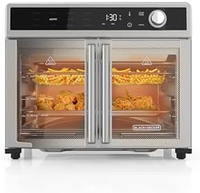 BLACK DECKER Crisp N Bake Air Fryer Toaster Oven Combo  12 in 1 Countertop Convection Oven Cooks Food Fast  Fits a Whole Pizza or 6 Toast Slices  French Doors with Stainless Steel Finish