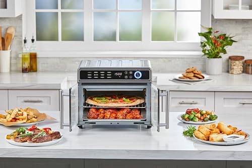 BLACK DECKER Crisp N Bake Air Fryer Toaster Oven Combo  12 in 1 Countertop Convection Oven Cooks Food Fast  Fits a Whole Pizza or 6 Toast Slices  French Doors with Stainless Steel Finish