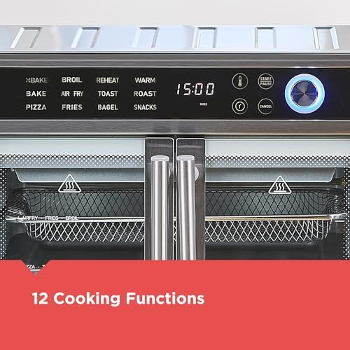 BLACK DECKER Crisp N Bake Air Fryer Toaster Oven Combo  12 in 1 Countertop Convection Oven Cooks Food Fast  Fits a Whole Pizza or 6 Toast Slices  French Doors with Stainless Steel Finish