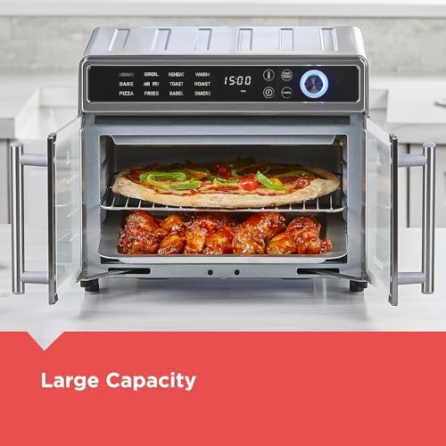 BLACK DECKER Crisp N Bake Air Fryer Toaster Oven Combo  12 in 1 Countertop Convection Oven Cooks Food Fast  Fits a Whole Pizza or 6 Toast Slices  French Doors with Stainless Steel Finish