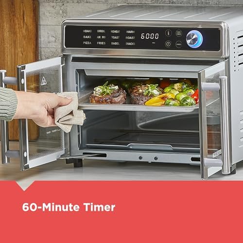 BLACK DECKER Crisp N Bake Air Fryer Toaster Oven Combo  12 in 1 Countertop Convection Oven Cooks Food Fast  Fits a Whole Pizza or 6 Toast Slices  French Doors with Stainless Steel Finish