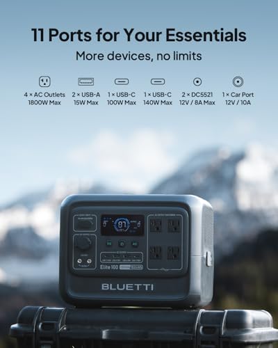 BLUETTI Elite 100 V2 Portable Power Station  1024Wh LFP Battery Backup w/ 4 1800W AC Ports  3600W Surge   35  Smaller  Fast Charge and UPS Solar Generator for Camping  Road Trip  Outages  Home Backup