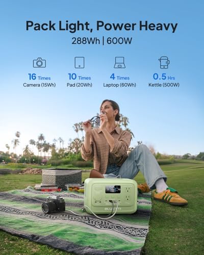 BLUETTI Elite 30 V2 Portable Power Station  288Wh LiFePO4 Battery with 600W AC Outlet  Power Lifting 1500W   Fast Charge Solar Generator  UPS Backup Power for Camping  Road Tours  Outage  Adventure