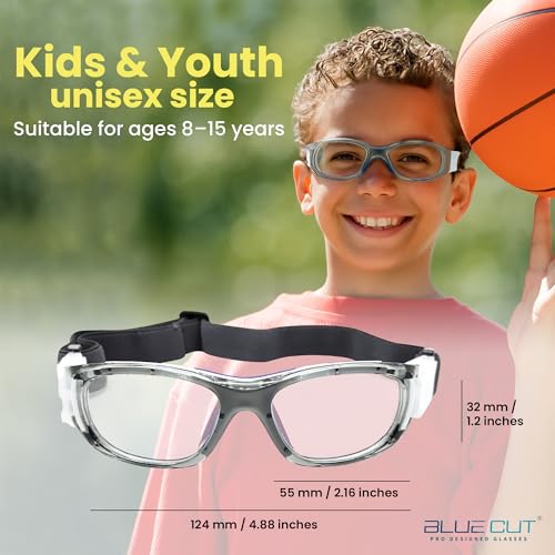 BLUE CUT Safety Basketball Goggles For Kids for Outdoor Sports Activities Anti Fog Replaceable to Prescription Lenses