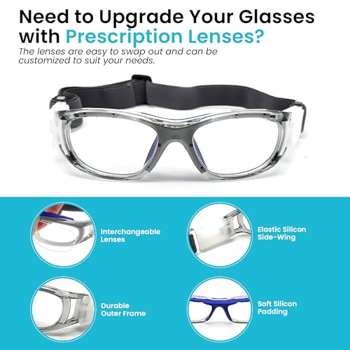 BLUE CUT Safety Basketball Goggles For Kids for Outdoor Sports Activities Anti Fog Replaceable to Prescription Lenses
