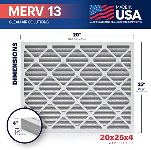 BNX TruFilter 20x25x4  19 5   x 24 5   x 3 63   Slim Fit  MERV 13 Air Filter  2 Pack    MADE IN USA   Air Conditioner HVAC AC Furnace Filters Health  Allergies  Mold  Bacteria  Smoke  MPR 1900 FPR 10