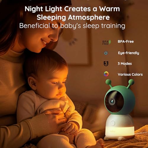 BOIFUN 2K WiFi Baby Monitor with Camera and Audio Smartphone APP Colorful Night Light Smart AI Motion & Sound & Humidity & Temperature Detection Auto Tracking 5 Inch Monitor Control Night Vision