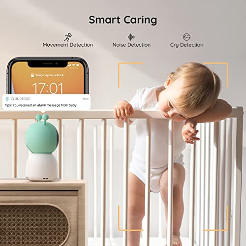 BOIFUN 2K WiFi Baby Monitor with Camera and Audio Smartphone APP Colorful Night Light Smart AI Motion & Sound & Humidity & Temperature Detection Auto Tracking 5 Inch Monitor Control Night Vision