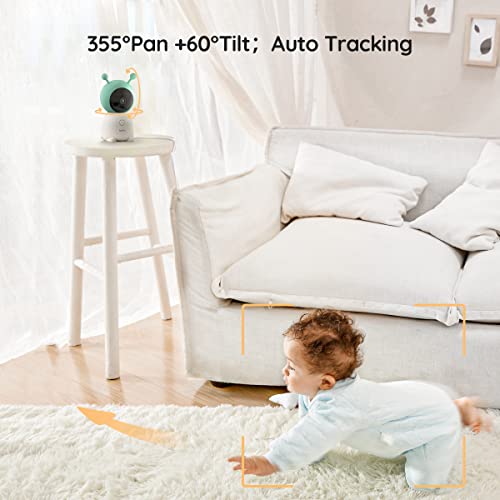 BOIFUN 2K WiFi Baby Monitor with Camera and Audio Smartphone APP Colorful Night Light Smart AI Motion & Sound & Humidity & Temperature Detection Auto Tracking 5 Inch Monitor Control Night Vision