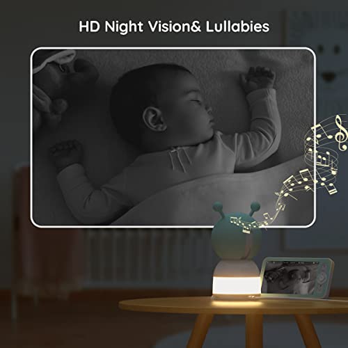 BOIFUN 2K WiFi Baby Monitor with Camera and Audio Smartphone APP Colorful Night Light Smart AI Motion & Sound & Humidity & Temperature Detection Auto Tracking 5 Inch Monitor Control Night Vision