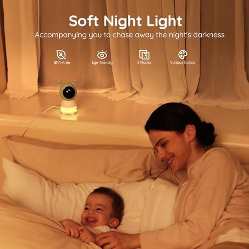 BOIFUN 2K WiFi Baby Monitor with Camera and Audio  Soothing Night Light  APP & 5 Split Screen Control  Motion/Cries/Noise/Customizable Alarm Zones Detect  Auto Tracking  Humidity&Temperature Detect
