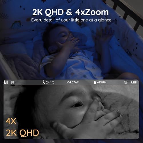 BOIFUN 2K WiFi Baby Monitor with Camera and Audio  Soothing Night Light  APP & 5 Split Screen Control  Motion/Cries/Noise/Customizable Alarm Zones Detect  Auto Tracking  Humidity&Temperature Detect