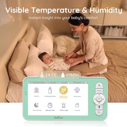 BOIFUN 2K WiFi Baby Monitor with Camera and Audio  Soothing Night Light  APP & 5 Split Screen Control  Motion/Cries/Noise/Customizable Alarm Zones Detect  Auto Tracking  Humidity&Temperature Detect
